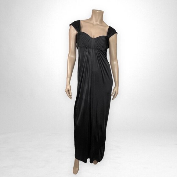 BCBGMAXAZRIA Small Black Cap Sleeves Maxi Dress‎ Gown LIghtweight - Picture 1 of 10